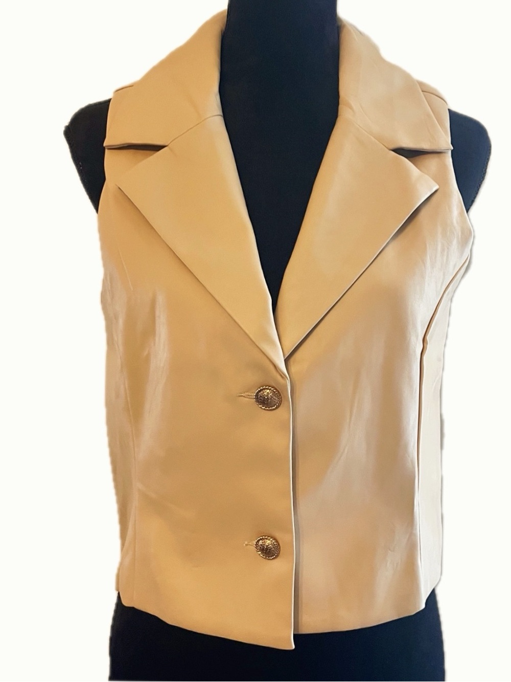BLUE B. Collection Faux Leather Camel Tan Fitted Two-button Vest Size Large.